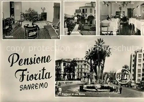 AK / Ansichtskarte Sanremo Pensione Fiorita Salotto La Facclata Fontana di via Roma Sanremo