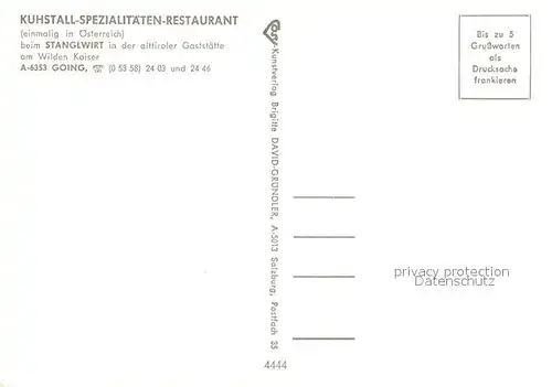 AK / Ansichtskarte Going_Wilden_Kaiser_Tirol Kuhstall Spezialitaeten Restaurant beim Stanglwirt Going_Wilden_Kaiser_Tirol