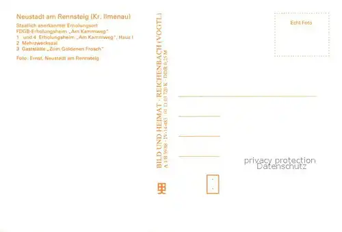 AK / Ansichtskarte Neustadt_Rennsteig FDGB Erholungsheim Am Kammweg Mehrzwecksaal Gaststaette Zum Goldenen Frosch Neustadt_Rennsteig