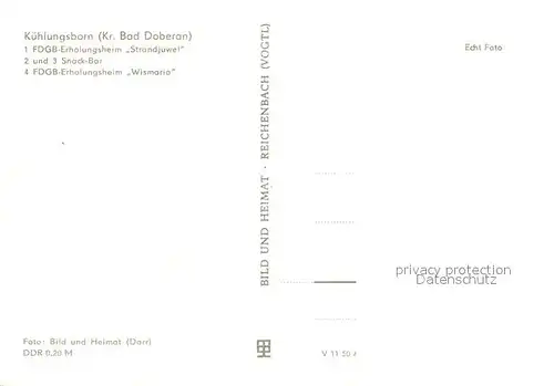 AK / Ansichtskarte Kuehlungsborn_Ostseebad FDGB Erholungsheime Strandjuwel und Wismaria Snackbar Kuehlungsborn_Ostseebad