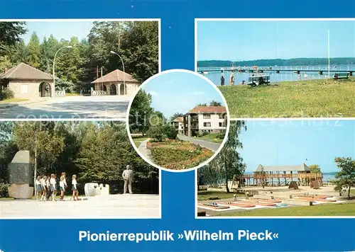 AK / Ansichtskarte Altenhof_Eberswalde Pionierrepublik Wilhelm Pieck Eingang Badestrand Werbellinsee Wilh Pieck Gedenkstaette Sport und Spielstaette Altenhof Eberswalde