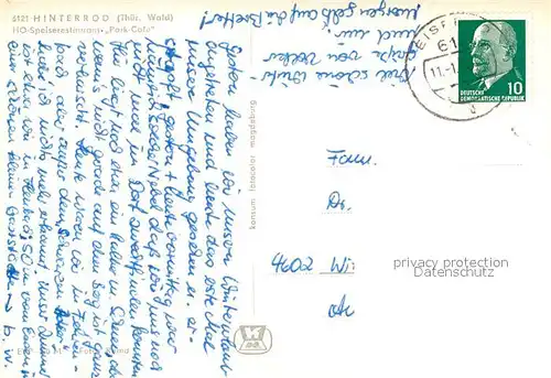 AK / Ansichtskarte Hinterrod_Waffenrod HO Speiserestaurant Park Cafe Hinterrod Waffenrod