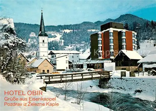 AK / Ansichtskarte Eisenkappel Vellach Hotel Obir mit Kirche Eisenkappel Vellach