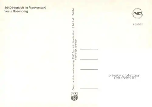 AK / Ansichtskarte Kronach_Oberfranken Veste Rosenberg Fliegeraufnahme Kronach Oberfranken