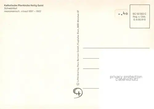 AK / Ansichtskarte Schweinfurt Katholische Pfarrkirche Heilig Geist Fliegeraufnahme Schweinfurt