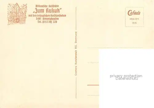 AK / Ansichtskarte Himmighausen Altdeutsche Gaststaette Zum Kukuk Kutscherstube Himmighausen