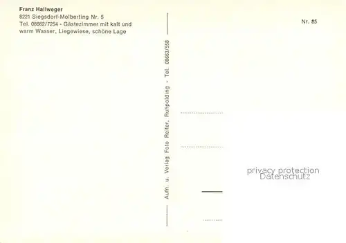 AK / Ansichtskarte Molberting_Traunstein_Oberbayern Franz Hallweger Gaestehaus Molberting_Traunstein