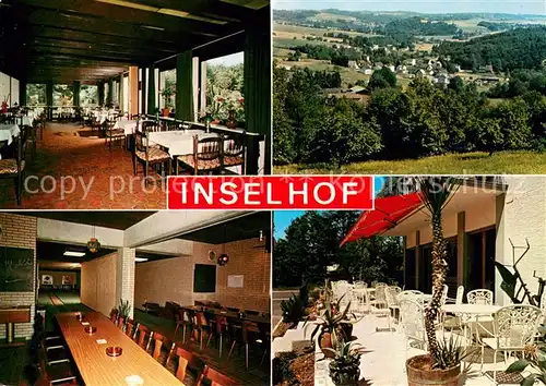 AK / Ansichtskarte Alefeld Hotel Restaurant Inselhof Gastraeume Kegelbahn Terrasse Alefeld