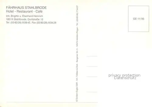 AK / Ansichtskarte Stahlbrode Faehrhaus Stahlbrode Hotel Restaurant Bootsliegeplatz Stahlbrode