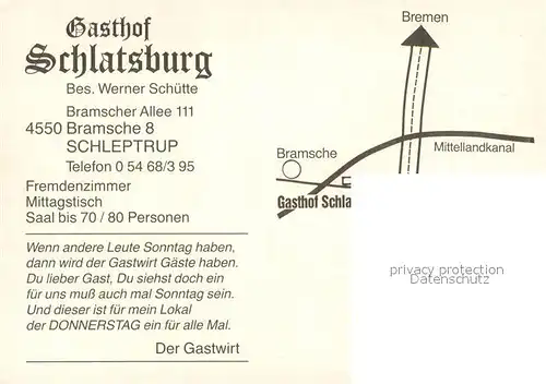 AK / Ansichtskarte Schleptrup Gasthof Schlatsburg Gastraeume Bar Schleptrup