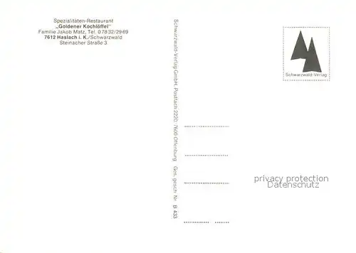 AK / Ansichtskarte Haslach_Kinzigtal Spezialitaeten Restaurant Goldener Kochloeffel Gaststube Haslach_Kinzigtal
