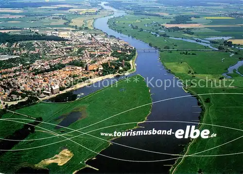 AK / Ansichtskarte Werbung_Reklame Tourismusband Elbe Biosph?renreservat Flusslandschaft Fliegeraufnahme  