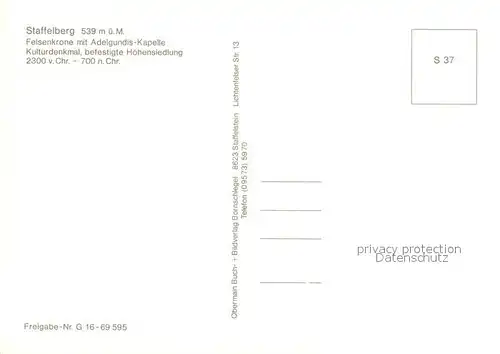 AK / Ansichtskarte Staffelberg Felsenkrone Adelgundis Kapelle Fliegeraufnahme Staffelberg