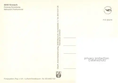 AK / Ansichtskarte Kronach_Oberfranken Veste Rosenberg Fliegeraufnahme Kronach Oberfranken