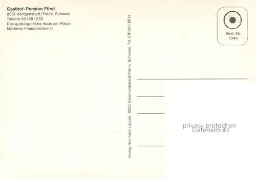 AK / Ansichtskarte Heiligenstadt_Oberfranken Gasthof Pension Fuerst Heiligenstadt_Oberfranken