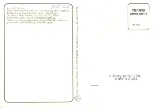 AK / Ansichtskarte Bad_Faulenbach Kurhotel Berger Bad_Faulenbach