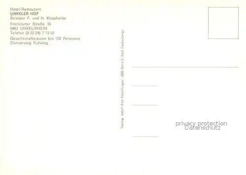 AK / Ansichtskarte Unkel_Rhein Hotel Restaurant Unkeler Hof Unkel Rhein