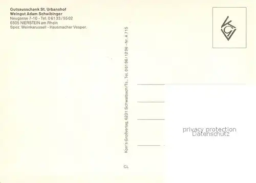 AK / Ansichtskarte Nierstein_Rhein Gutsausschank St Urbanshof Gastraeume Gartenterrasse Nierstein_Rhein