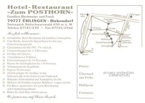 AK / Ansichtskarte uehlingen Birkendorf Fliegeraufnahme Hotel Restaurant Zum Posthorn Gaststube uehlingen Birkendorf