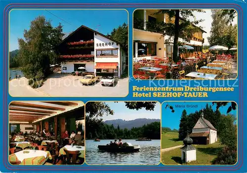 AK / Ansichtskarte Rothau_Tittling Hotel Seehof Tauer Gartenterrasse Gastraum Tretboot Maria Bruendl Rothau Tittling