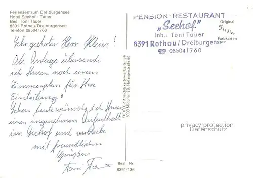 AK / Ansichtskarte Rothau_Tittling Hotel Seehof Tauer Rothau Tittling