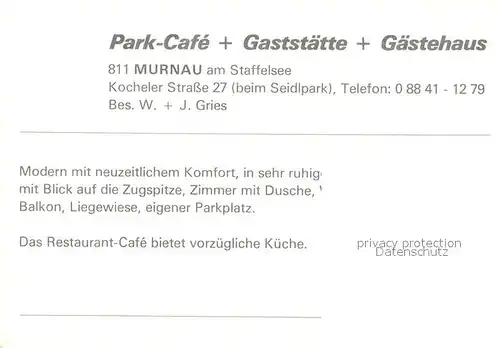 AK / Ansichtskarte Murnau_Staffelsee Park Cafe Gaststaette und Gaestehaus Murnau_Staffelsee