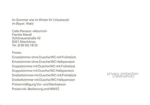 AK / Ansichtskarte Altschoenau Cafe Pension Moorhof Altschoenau