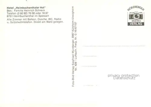 AK / Ansichtskarte Heimbuchenthal Hotel Heimbuchenthaler Hof Fliegeraufnahme Gaststube Hallenbad Tennisplatz Heimbuchenthal