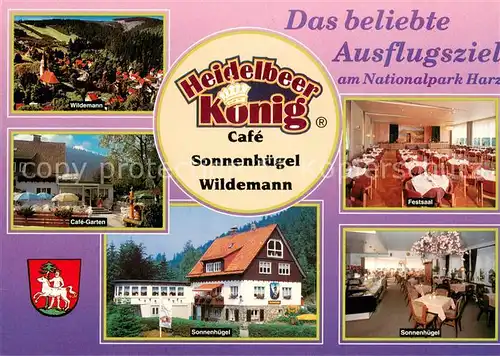 AK / Ansichtskarte Wildemann Heidelbeer Koenig Cafe Wildemann Cafegarten Festsaal Sonnenhuegel Wildemann