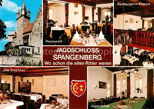 AK / Ansichtskarte Spangenberg_Hessen Jagdschloss Spangenberg Restaurant Empore Stuebchen Jagdzimmer Spangenberg Hessen