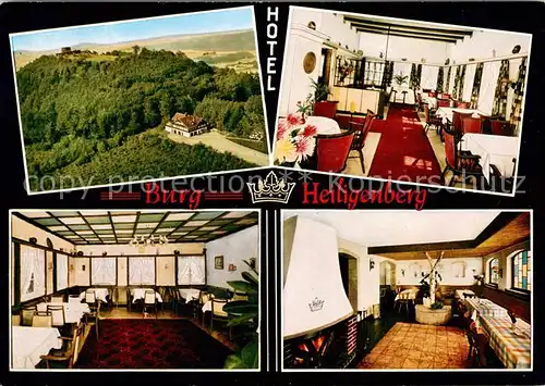 AK / Ansichtskarte Heiligenberg_Hessen Burghotel Fliegeraufnahme Gastraeume Kaminzimmer 