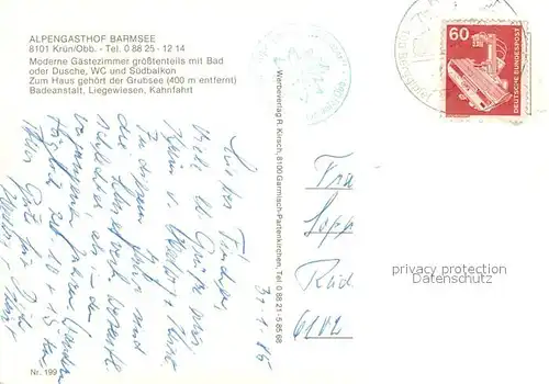 AK / Ansichtskarte Kruen Alpengasthof Barmsee Gastraeume Gaestezimmer Kruen
