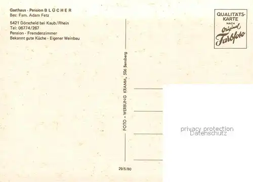 AK / Ansichtskarte Doerscheid Gasthaus Pension Bluecher Rheinhoehe Schwimmbad Terrasse Doerscheid