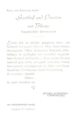 AK / Ansichtskarte Kappelrodeck Gasthof Pension zur Blume Schwimmbad Kappelrodeck