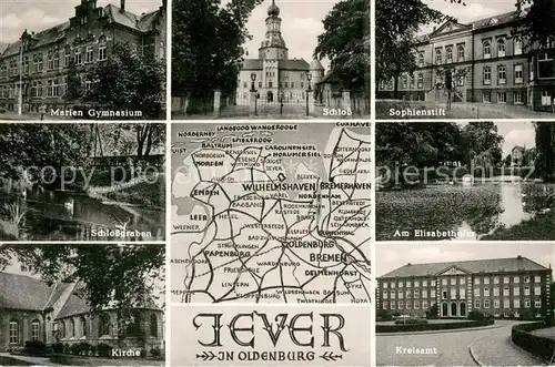 AK / Ansichtskarte Jever Marien Gymnasium Schloss Sophienstift Schlossgraben Am Elisabethufer Kirche Kreisamt Jever