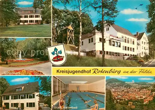 AK / Ansichtskarte Rotenburg_Fulda Kreisjugendhof Schlosspark Staedt Hallenbad Panorama Rotenburg Fulda