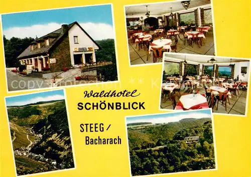 AK / Ansichtskarte Steeg_Bacharach Waldhotel Schoenblick Gastraeume Panorama Steeg Bacharach