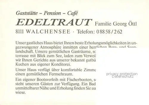 AK / Ansichtskarte Walchensee Gasthof Pension Edeltraut Gartenterrasse Speiseraum Walchensee