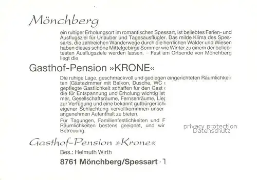 AK / Ansichtskarte Moenchberg_Spessart Gasthof Pension Krone Gastraeume Bar Moenchberg Spessart