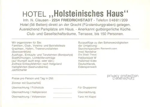 AK / Ansichtskarte Friedrichstadt_Eider Hotel Holsteinisches Haus Gastraeume Zimmer Grachtenfahrt Friedrichstadt_Eider