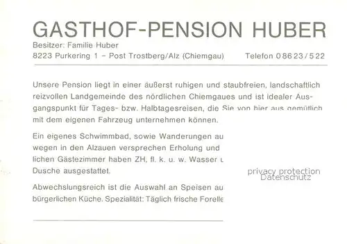 AK / Ansichtskarte Purkering_Trostberg Gasthof Pension Huber Purkering_Trostberg
