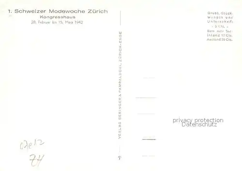 AK / Ansichtskarte Zuerich_ZH Schweizer Modewoche Kongresshaus Zuerich_ZH