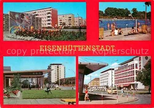 AK / Ansichtskarte Eisenhuettenstadt Wohnkomplex am Froebelring Schwimmbad Leninallee Strasse der Republik Eisenhuettenstadt