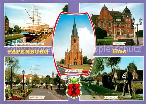 AK / Ansichtskarte Papenburg_Ems Friederike von Papenburg Rathaus Hauptkanal Torfschiff Papenburg Ems