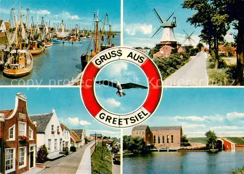 AK / Ansichtskarte Greetsiel Fischereihafen Muehle Haeuserzeile Kontor Greetsiel