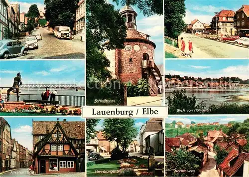 AK / Ansichtskarte Lauenburg_Elbe Neustadt Elbbruecke Rufer aeltestes Haus Schlossturm Hamburger Strasse Hohler Weg Lauenburg Elbe