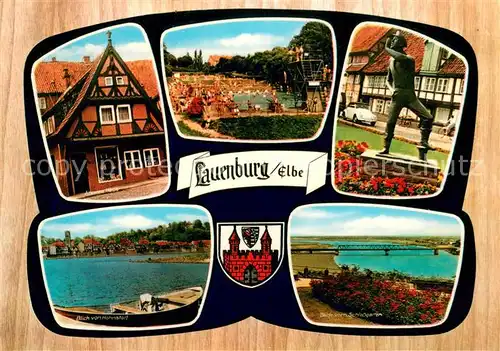 AK / Ansichtskarte Lauenburg_Elbe aeltestes Haus Schwimmbad Rufer Elbepartie Blick vom Schlossgarten Lauenburg Elbe