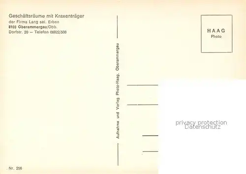AK / Ansichtskarte Oberammergau Firma Lang Geschaeftsraeume Kraxentraeger Oberammergau