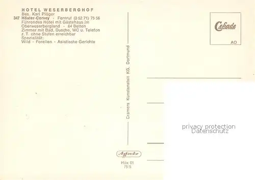AK / Ansichtskarte Corvey Hotel Weserberghof Corvey