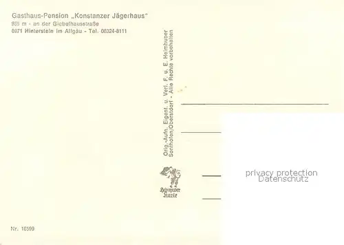 AK / Ansichtskarte Hinterstein_Bad_Hindelang Gasthaus Pension Konstanzer Jaegerhaus Hubertuskapelle Hinterstein Gaststube Murmeltier Hinterstein_Bad_Hindelang